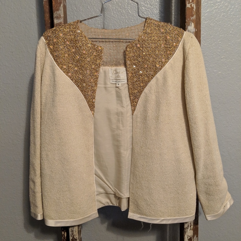Vintage cream/gold jacket with beaded collar